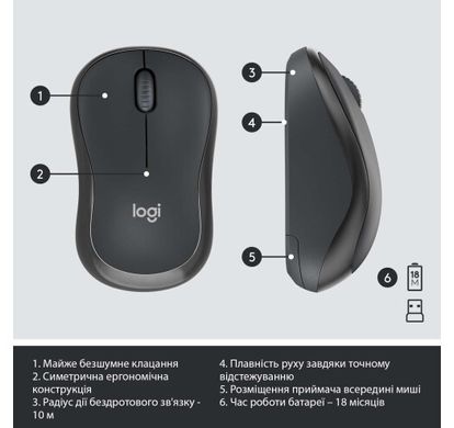 Комплект бездротовий Logitech MK295 Silent Wireless UA Graphite (920-009800)