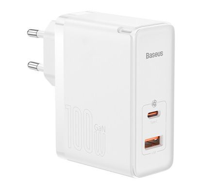 Мережевий зарядний пристрій Baseus GaN5 Pro 2 порти, USB+Type-C 100W Білий (CCGP090202)