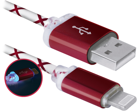 Кабель Defender ACH03-03LT USB(AM)-Lightning RedLED Backlight 1m