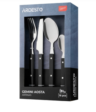 Набір столових приборів Ardesto Gemini Aosta, 16 приборів, нержавіюча сталь, пластик, чорний