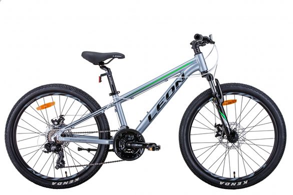 Велосипед 24" Leon JUNIOR AM DD 2021 (сріблясто-чорний з зеленим)