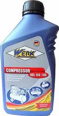 Олива компресорна для поршневих компресорів COMPRESSOR SEMISYNT ISO VG100; напівсинтетична, каністра 1л "Werk"