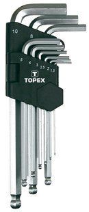 Набір ключів шестигранних Topex 1.5-10 мм, набір 9 шт (35D957)