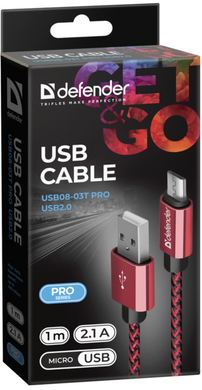 Кабель Defender USB08-03T USB(AM)-MicroBM 1.0m, Red (87801)