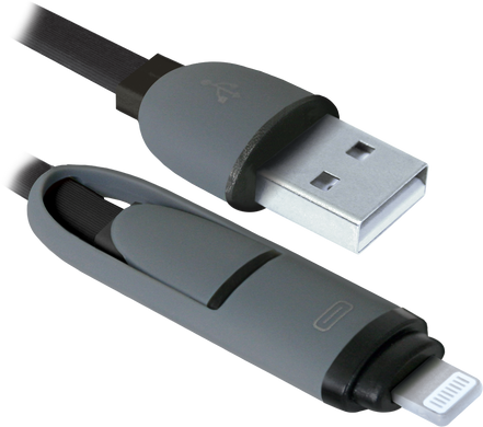 Кабель Defender USB10-03BP USB(AM)-MicroUSB+Lightning чорний 1м