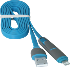 Кабель Defender USB10-03BP USB(AM) – MicroUSB+Lightning Blue 1м (87487)