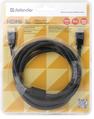 Кабель Defender (87434)HDMI-10PRO HDMI M-M ver1.4, 3м, блистер