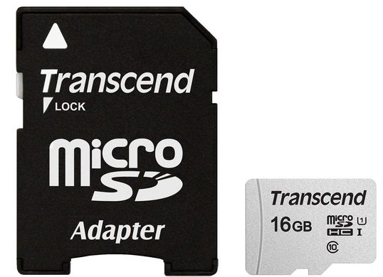 Карта памяти Transcend microSDHC 16GB UHS-I U1 (TS16GUSD300S-A) + SD адаптер