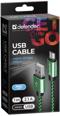 кабель Defender (87804)USB08-03T USB(AM)-MicroBM 1.0m, зелений