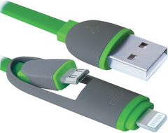 Кабель Defender USB10-03BP USB(AM)-MicroUSB+Lightning зелений 1м