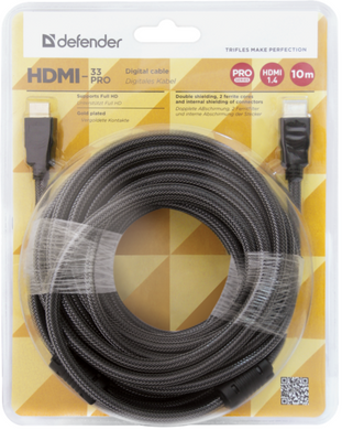 Кабель Defender (87435)HDMI-33PRO HDMI M-M ver1.4, 10м, blister