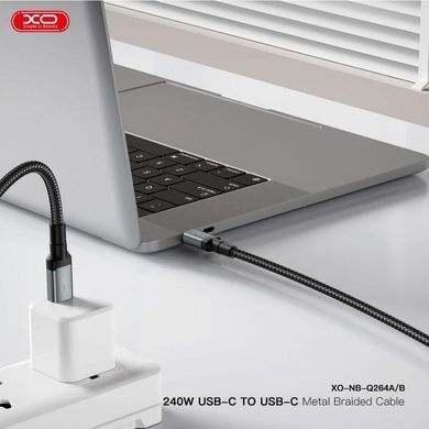 Кабель XO NBQ264A High Power Braided Type-C to Type-C - 240W - 2m Black