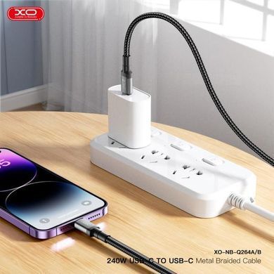 Кабель XO NBQ264A High Power Braided Type-C to Type-C - 240W - 2m Black