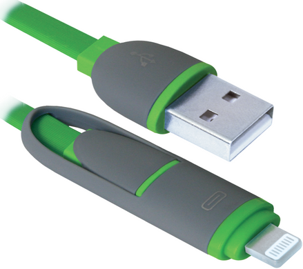 Кабель Defender USB10-03BP USB(AM)-MicroUSB+Lightning зелений 1м