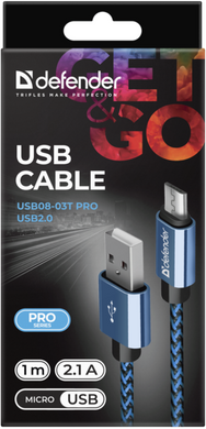 кабель Defender (87805)USB08-03T USB(AM)-MicroBM 1.0m, синій